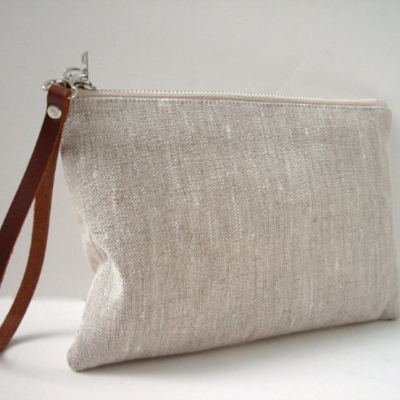 Linen Clutch Bag, Wristlet - Picture 4 of 8